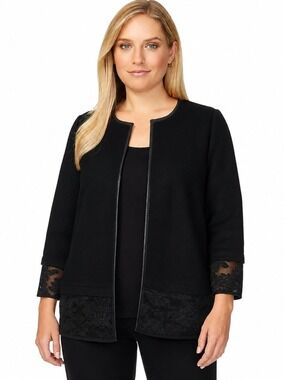 The Limited Black Lace Hem Jacket XS – Elegant Open Front Long Sleeve Blazer
